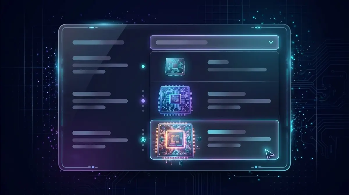 Illustration of choosing between different AI models from a drop-down list