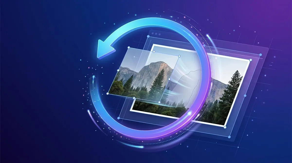 Illustration of an undo arrow rewinding an edited photograph